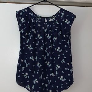 LC Lauren Conrad | Dark Blue Floral LC Blouse EUC